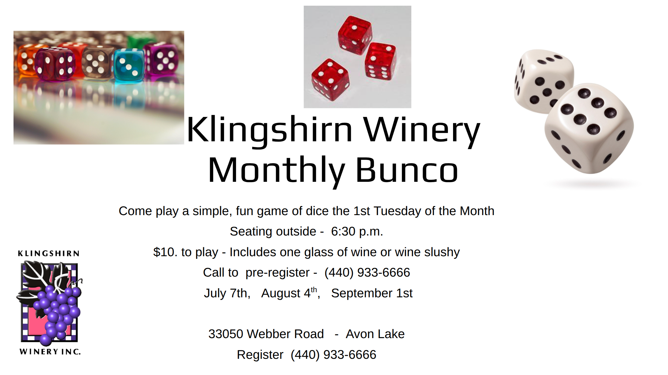 Collage image promoting the 2026 monthly bunco event