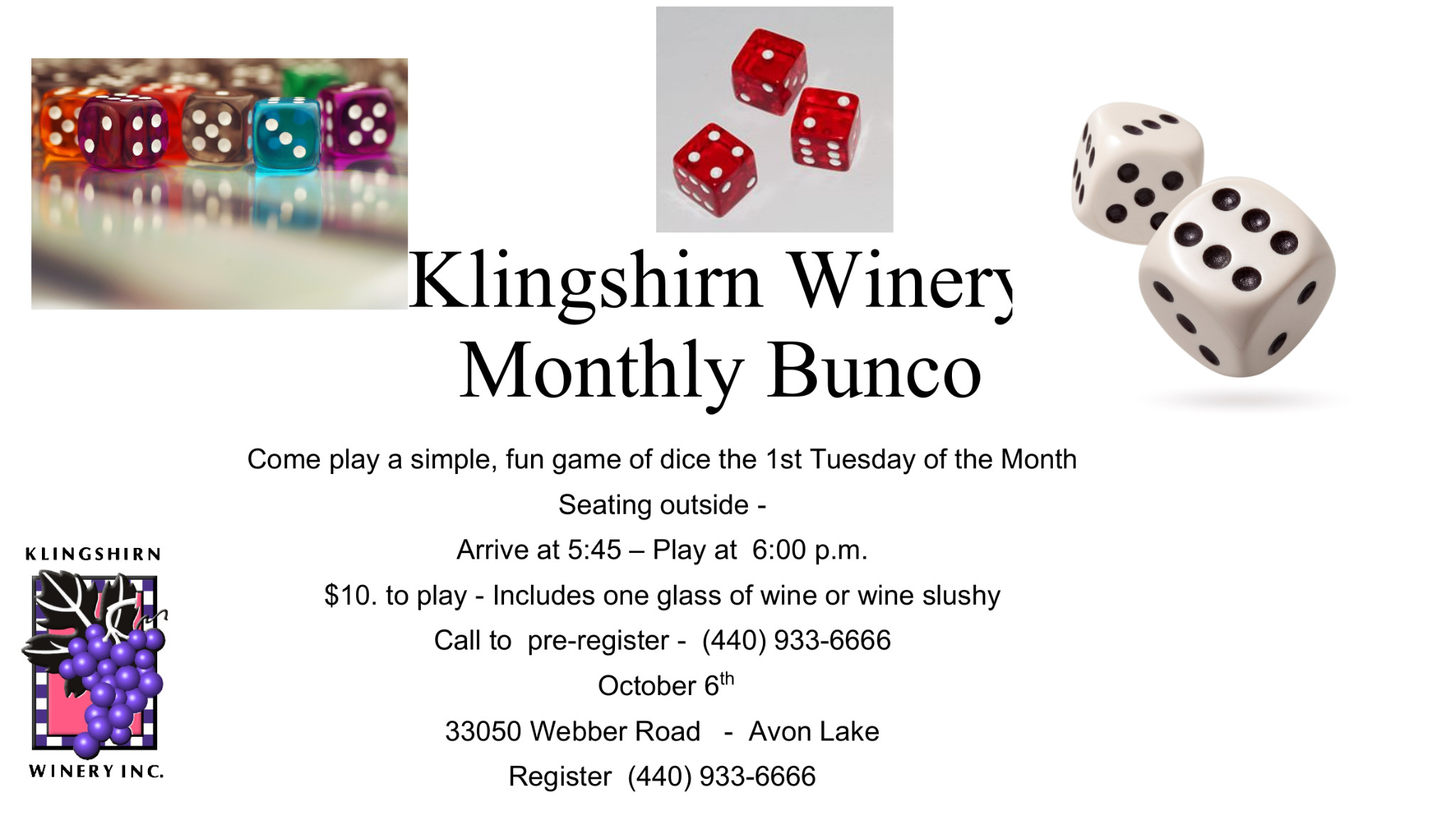 Collage image promoting the 2026 monthly bunco event