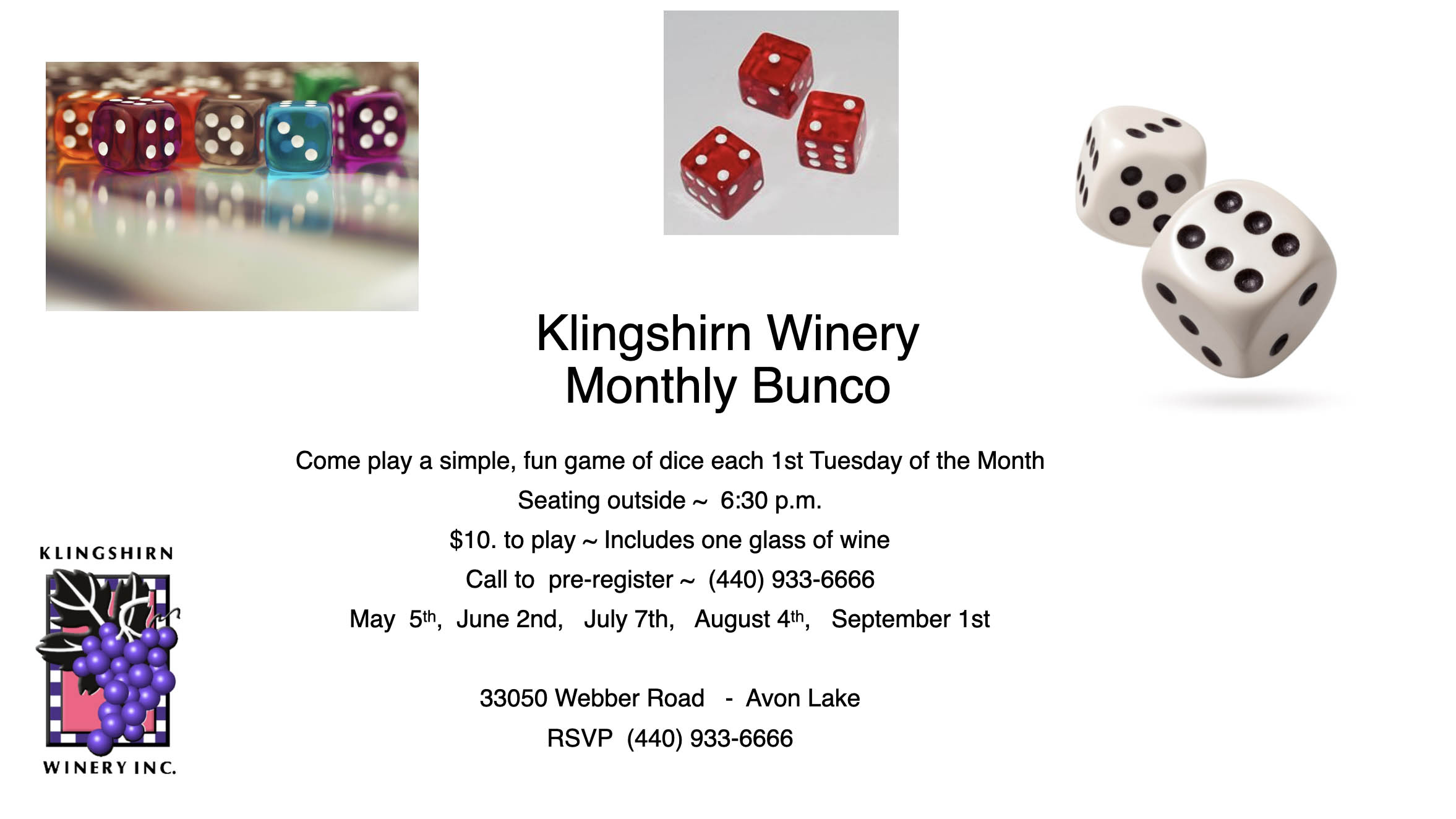 Collage image promoting the 2026 monthly bunco event