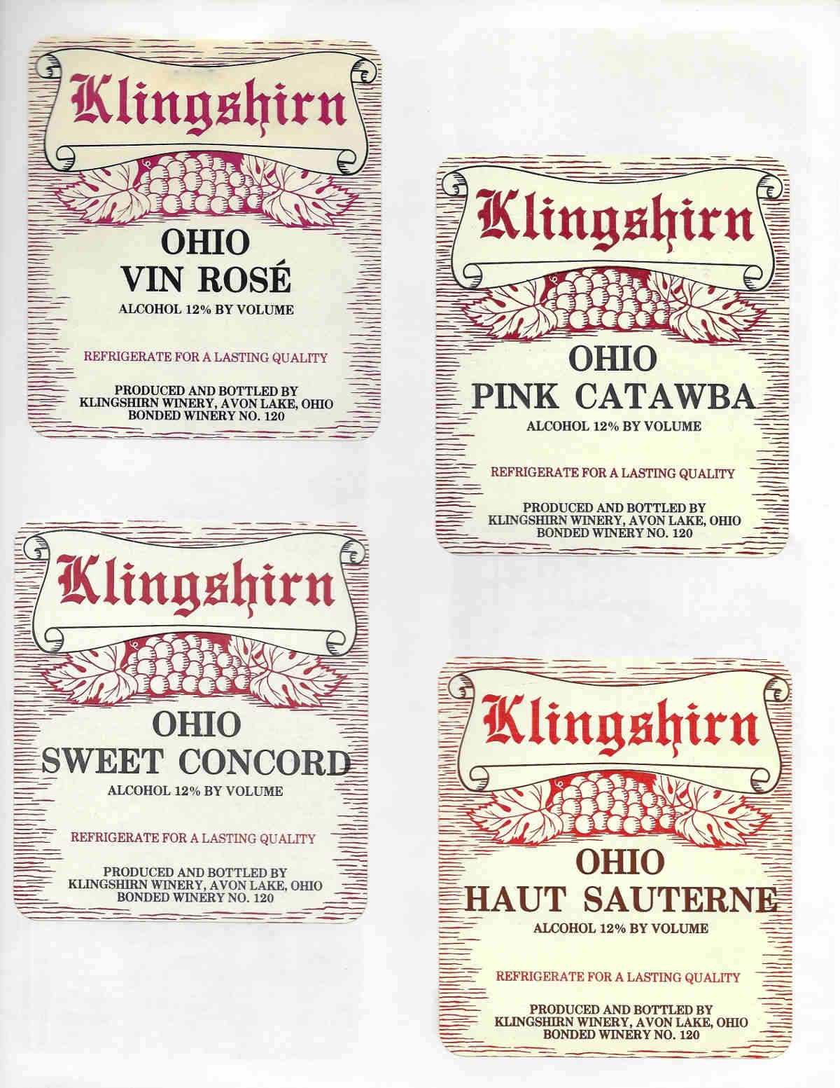 4 Klingshirn wine labels from the 1980s