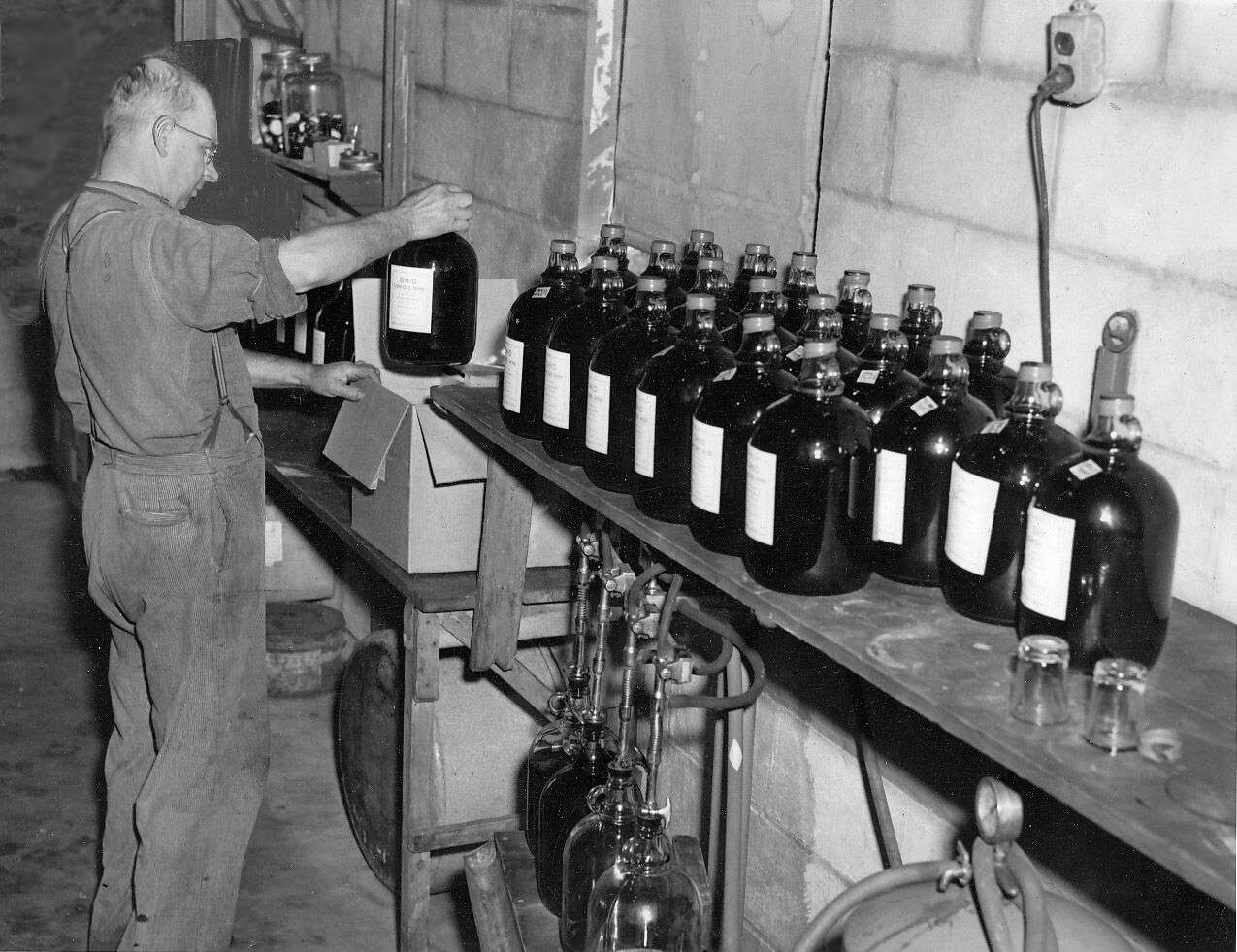 Albert Klingshirn bottling wine in the original winery
